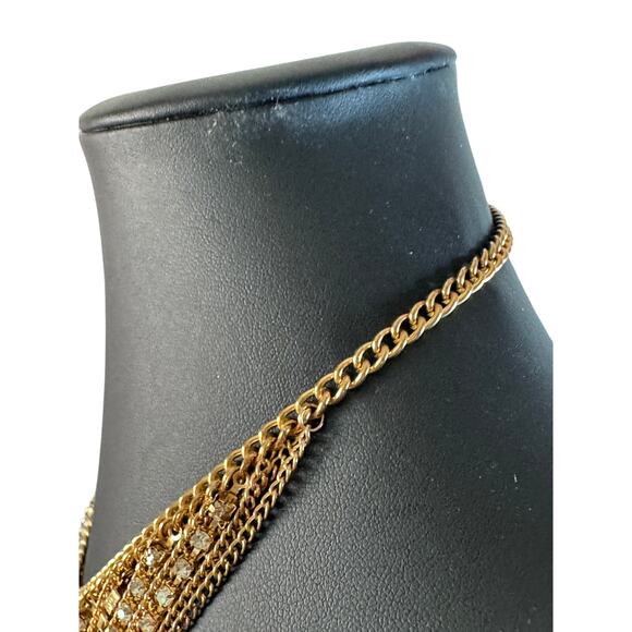 Gold-toned and rhinestone bib necklace. 19.75” length necklace. - Picture 9 of 12